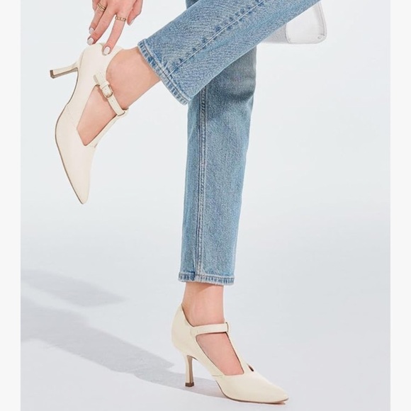 Mary Jane High Heels T Strap Closed Pointed Toe Pumps Buckle Work Office Shoes - Picture 2 of 7